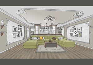 Заказать  on-line индивидуальный Блиц-дизайн-проект интерьеров жилого пространства в г. Хельсинки  . Кухня-гостиная 37м2. Вид 2